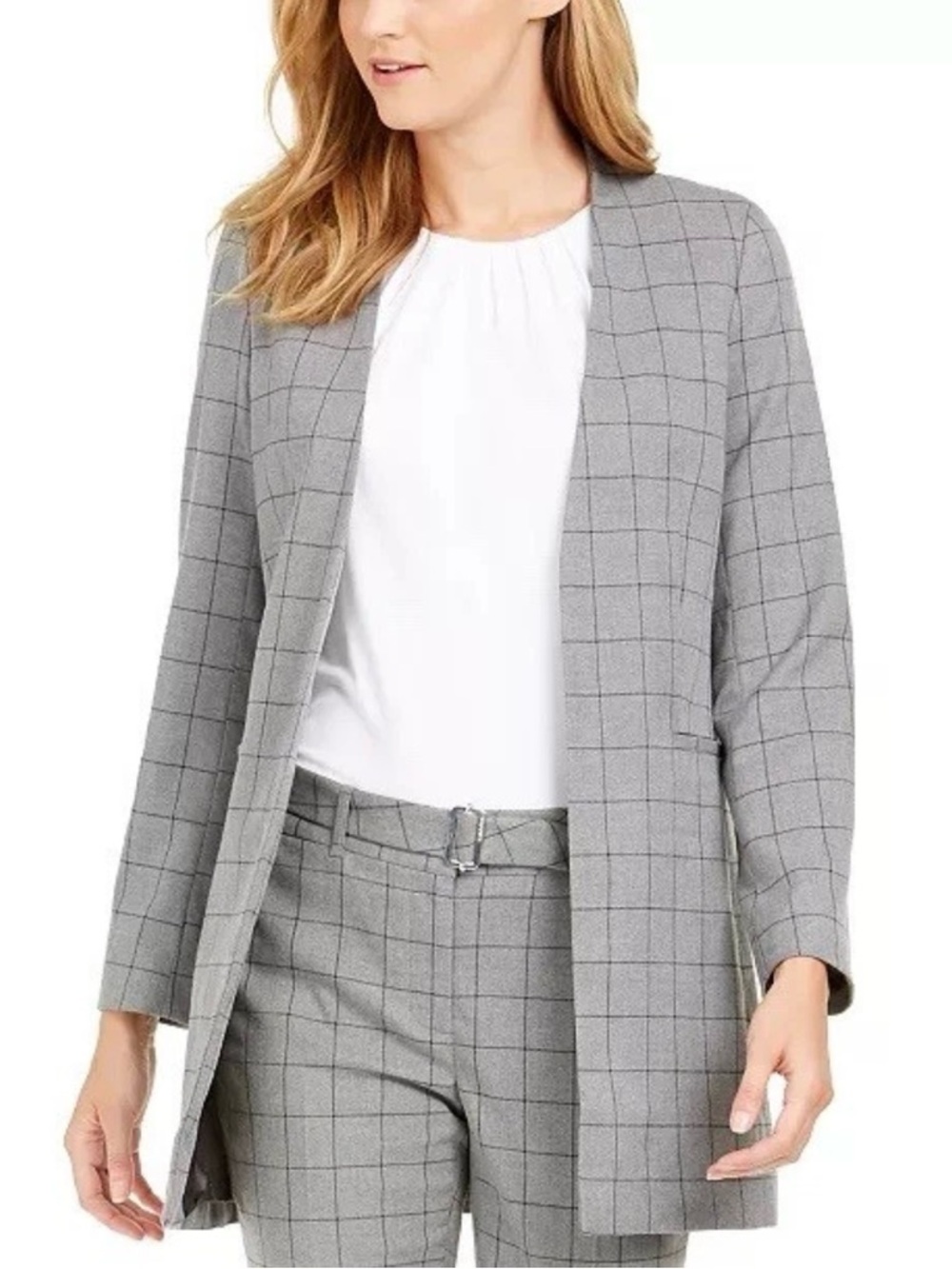 NWOT Calvin Klein Collarless Plaid Topper Jacket
